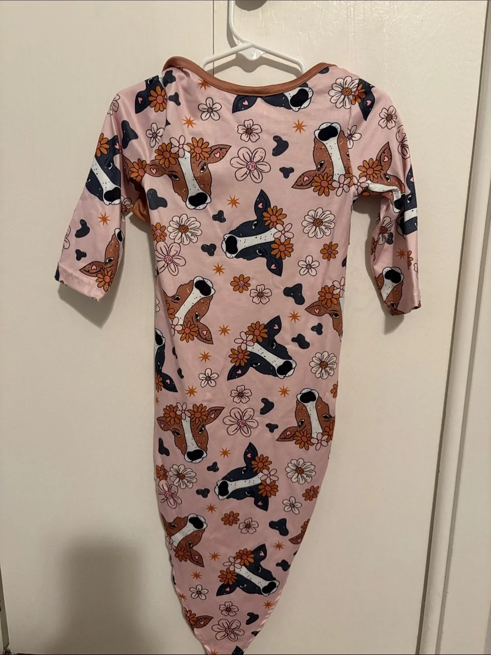 Kids Pink Floral & Cow Ruffle Sleep Gown
